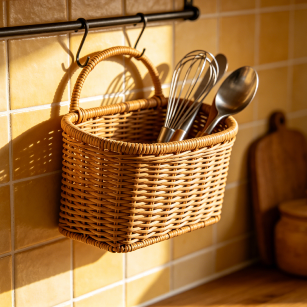 Kitchen Woven Rattan Wall Basket: Kitchen Utensils & Gadgets Storage