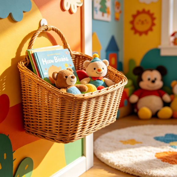 Playful Woven Rattan Wall Basket: Children's Toys & Picture Books Storage