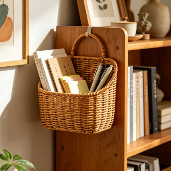 Charming Woven Rattan Wall Basket: Study Room Stationery & Memo Notes Storage