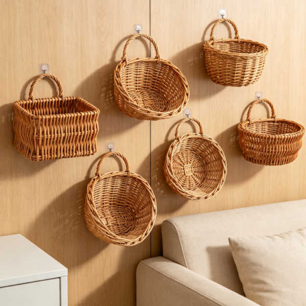 Handwoven Rattan Wall Basket – Home Wall Storage Solution