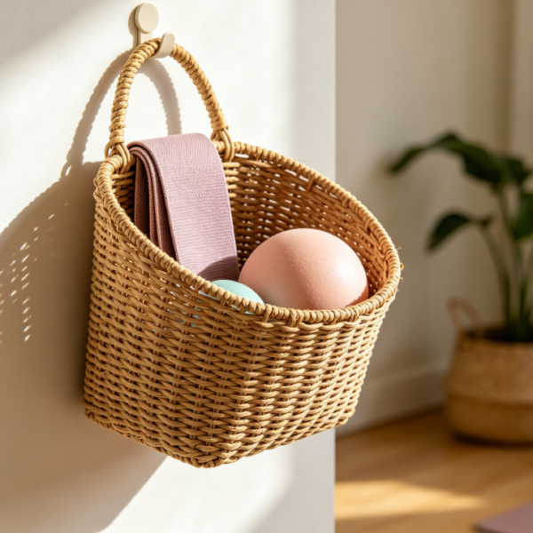 Wabi-sabi style rattan wall-mounted storage basket for tea rooms