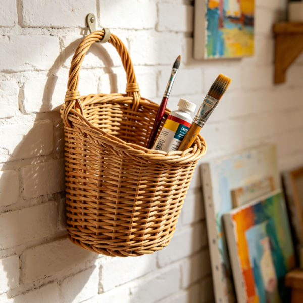 Minimalist rattan wall-mounted storage basket—decorative piece for the entryway
