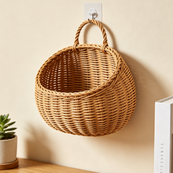 Vintage-Style Rattan Wall Basket – Living Room Wall Storage & Decor