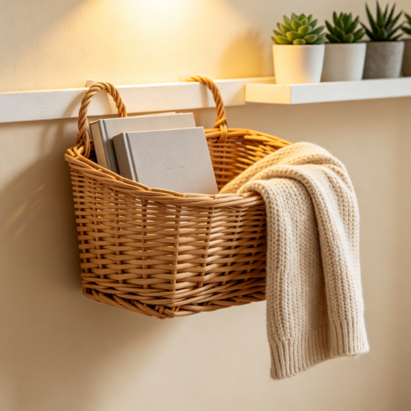 Rustic Handwoven Rattan Wall Basket – Wall Organization Essential