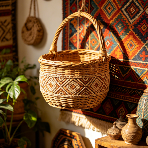 Cream-Style Rattan Wall Basket – Entryway Wall Storage